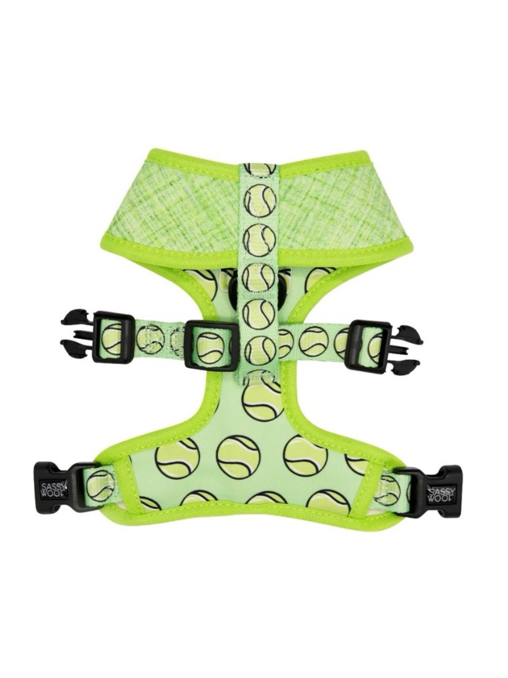Sassy Woof • “Serving Up Sass” Tennis Ball Print Lime Green Dog Harness SMALL